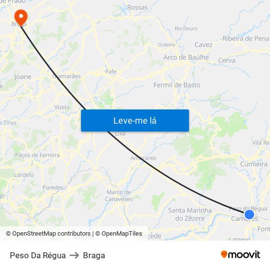 Peso Da Régua to Braga map