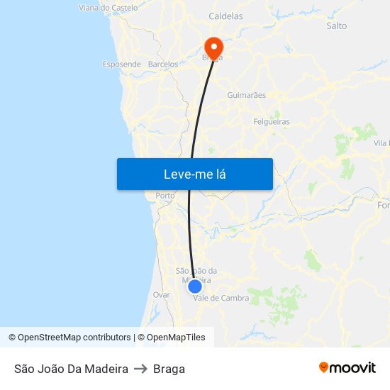 São João Da Madeira to Braga map