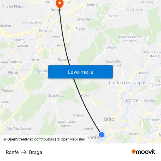 Ronfe to Braga map