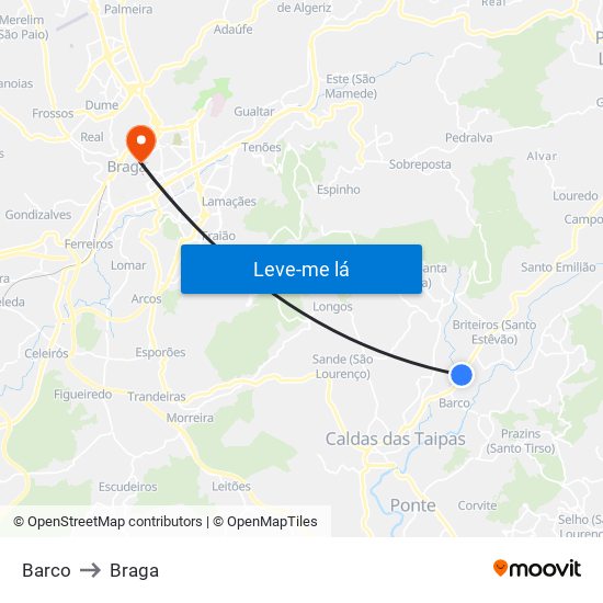 Barco to Braga map
