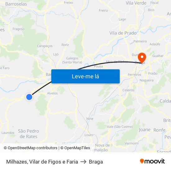 Milhazes, Vilar de Figos e Faria to Braga map