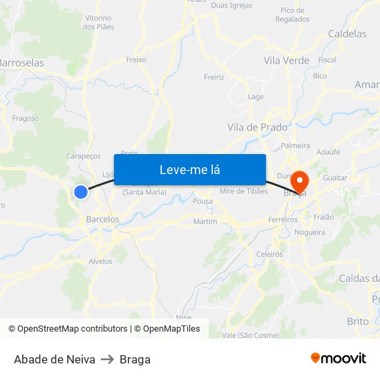 Abade de Neiva to Braga map