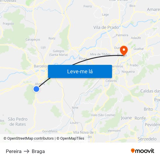 Pereira to Braga map
