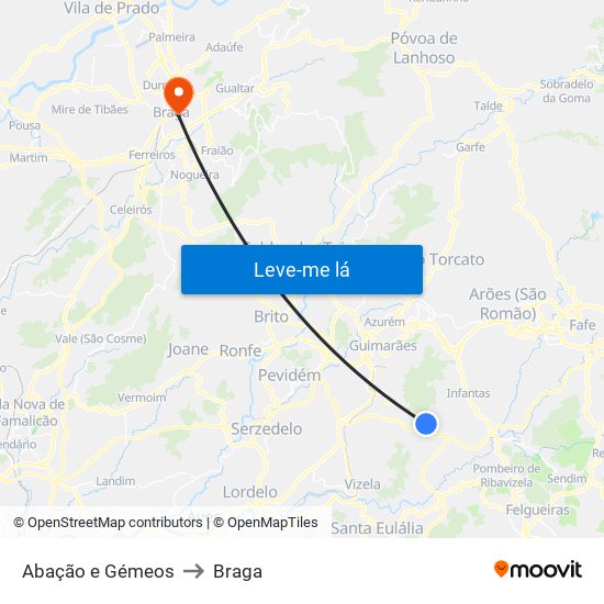 Abação e Gémeos to Braga map