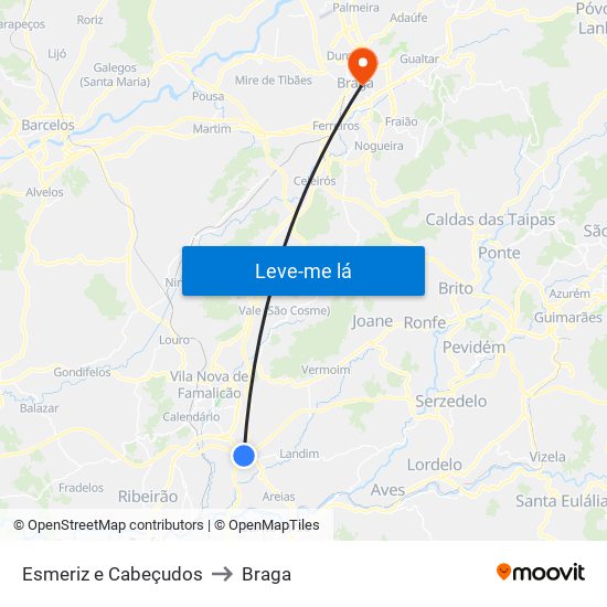 Esmeriz e Cabeçudos to Braga map