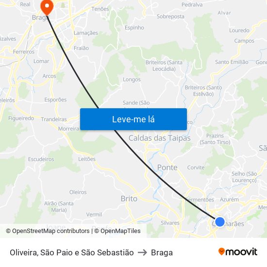 Oliveira, São Paio e São Sebastião to Braga map