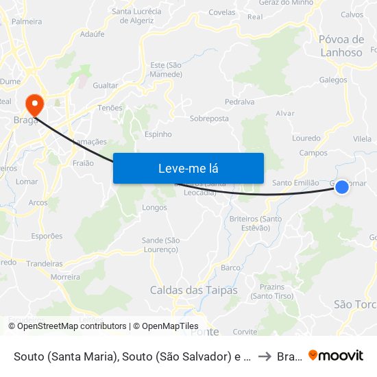 Souto (Santa Maria), Souto (São Salvador) e Gondomar to Braga map