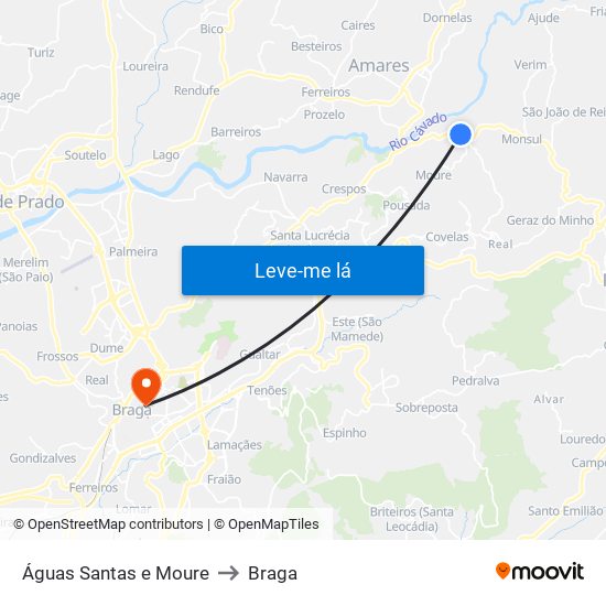 Águas Santas e Moure to Braga map