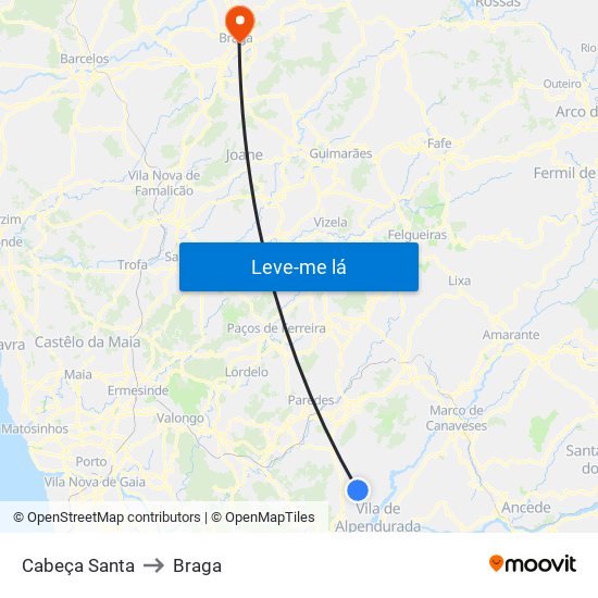 Cabeça Santa to Braga map