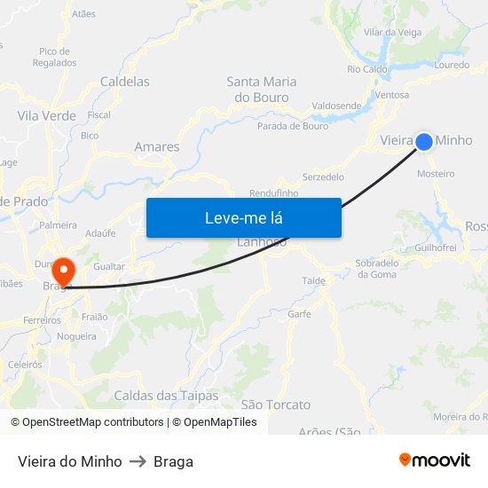 Vieira do Minho to Braga map