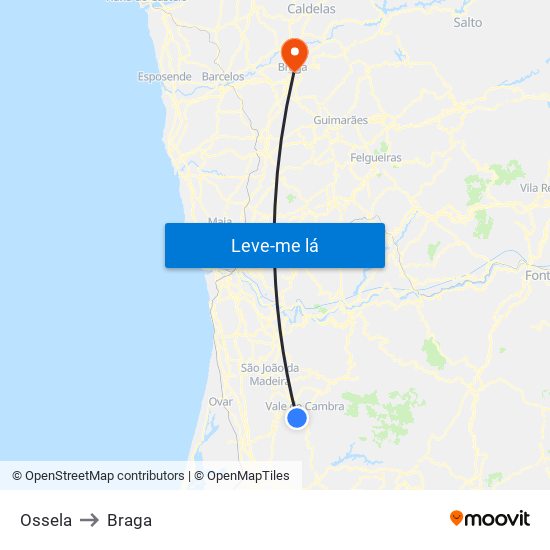 Ossela to Braga map