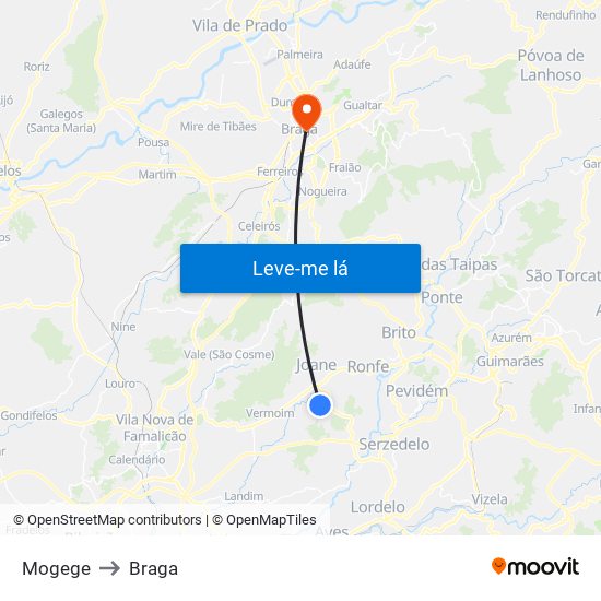 Mogege to Braga map
