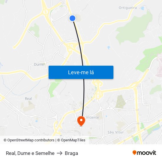 Real, Dume e Semelhe to Braga map