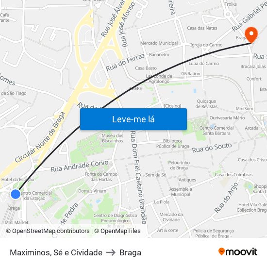 Maximinos, Sé e Cividade to Braga map