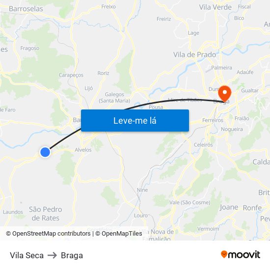 Vila Seca to Braga map