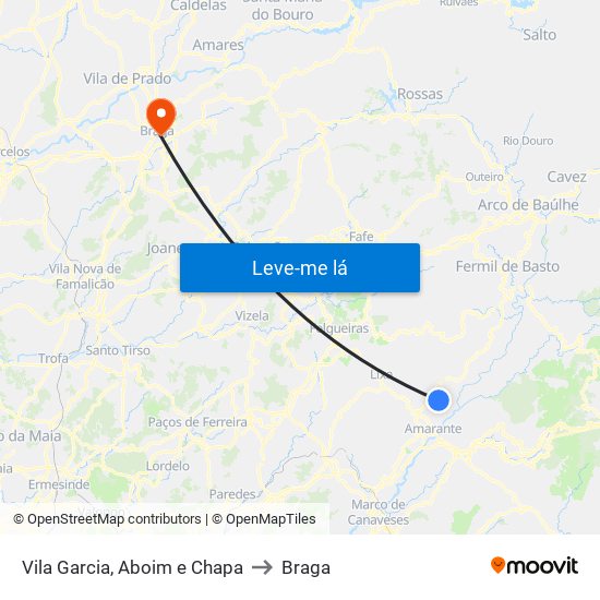 Vila Garcia, Aboim e Chapa to Braga map