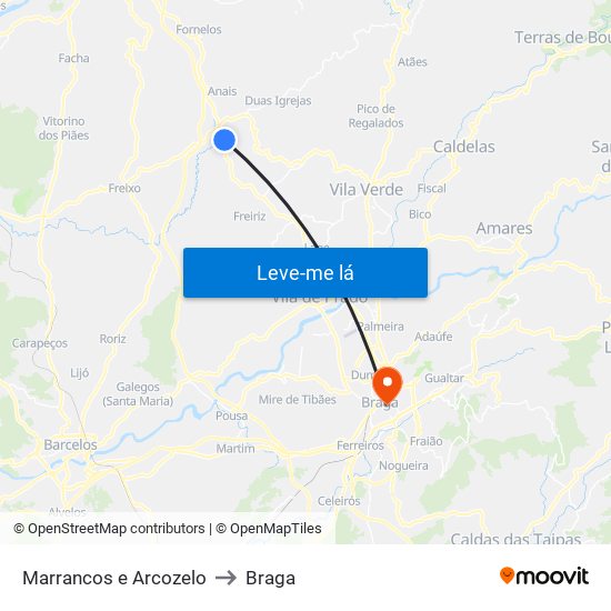 Marrancos e Arcozelo to Braga map