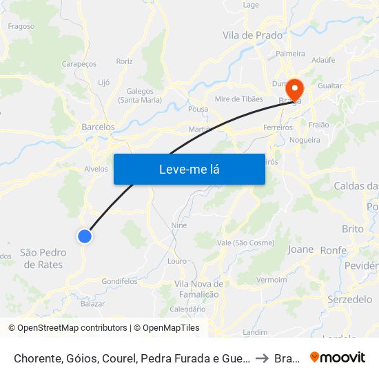 Chorente, Góios, Courel, Pedra Furada e Gueral to Braga map