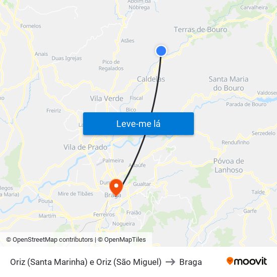 Oriz (Santa Marinha) e Oriz (São Miguel) to Braga map