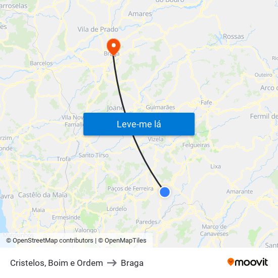 Cristelos, Boim e Ordem to Braga map