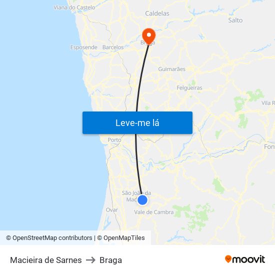 Macieira de Sarnes to Braga map
