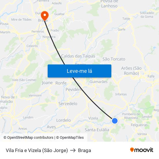 Vila Fria e Vizela (São Jorge) to Braga map