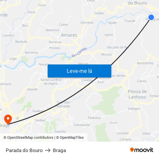 Parada do Bouro to Braga map