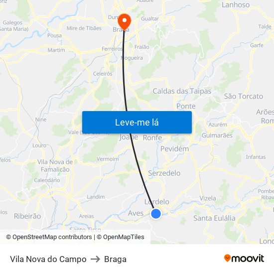 Vila Nova do Campo to Braga map