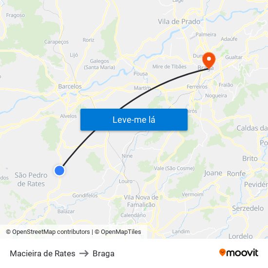 Macieira de Rates to Braga map