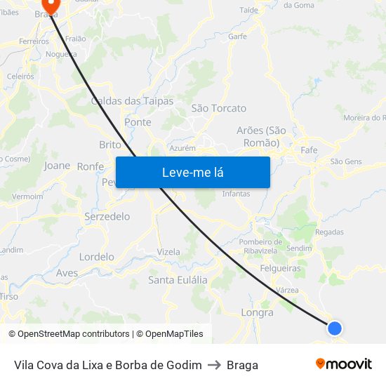 Vila Cova da Lixa e Borba de Godim to Braga map