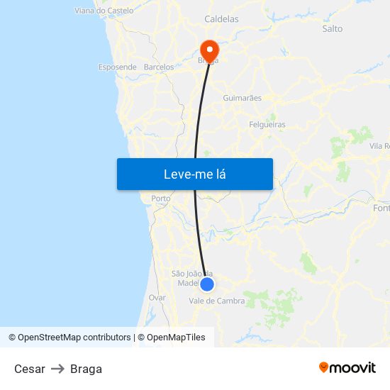 Cesar to Braga map