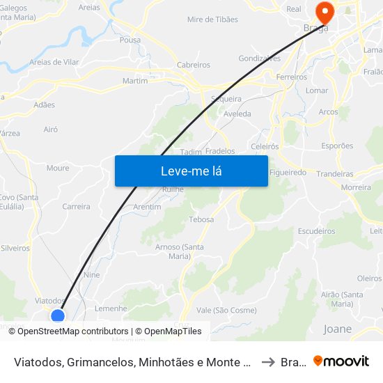 Viatodos, Grimancelos, Minhotães e Monte de Fralães to Braga map