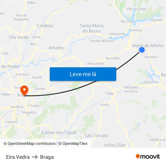 Eira Vedra to Braga map