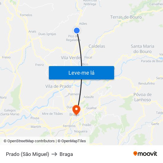 Prado (São Miguel) to Braga map