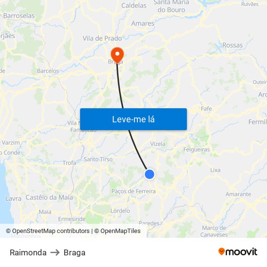 Raimonda to Braga map