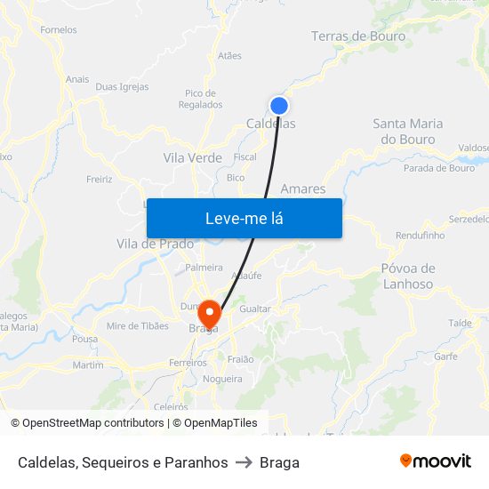 Caldelas, Sequeiros e Paranhos to Braga map