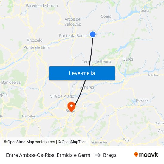 Entre Ambos-Os-Rios, Ermida e Germil to Braga map