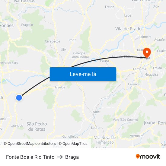 Fonte Boa e Rio Tinto to Braga map