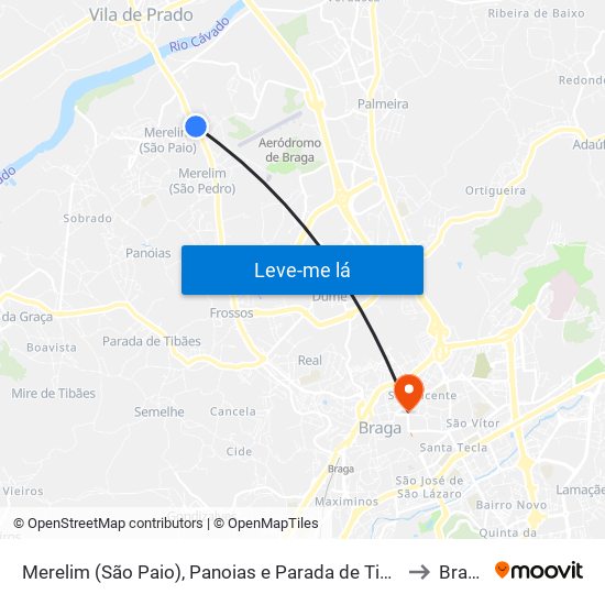 Merelim (São Paio), Panoias e Parada de Tibães to Braga map