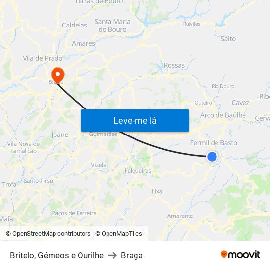 Britelo, Gémeos e Ourilhe to Braga map