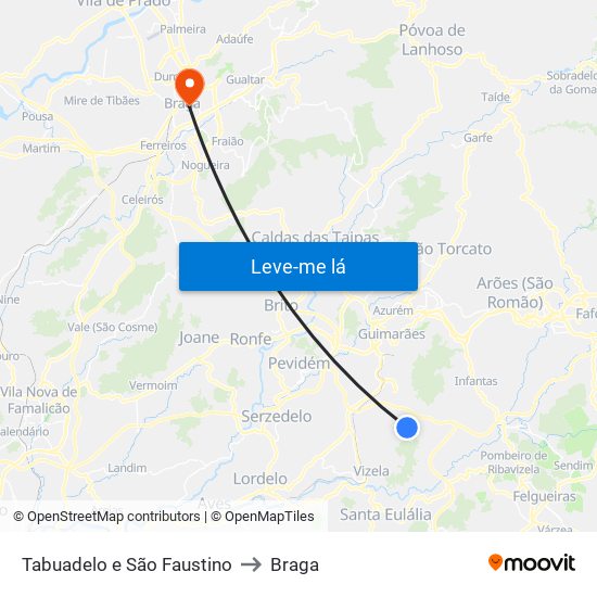 Tabuadelo e São Faustino to Braga map