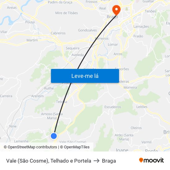 Vale (São Cosme), Telhado e Portela to Braga map