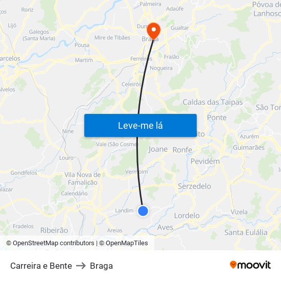 Carreira e Bente to Braga map
