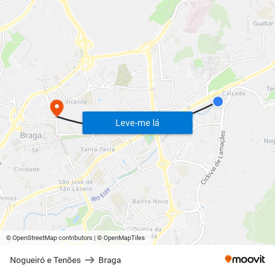 Nogueiró e Tenões to Braga map