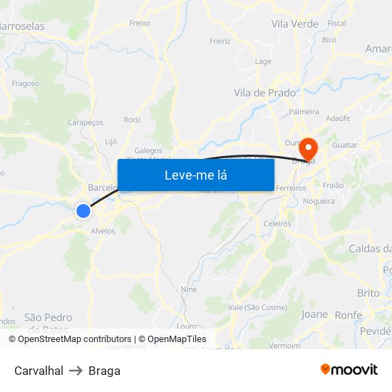 Carvalhal to Braga map