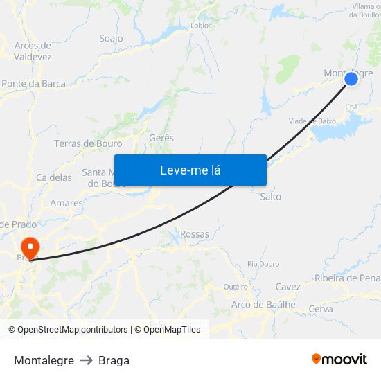 Montalegre to Braga map