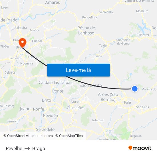 Revelhe to Braga map