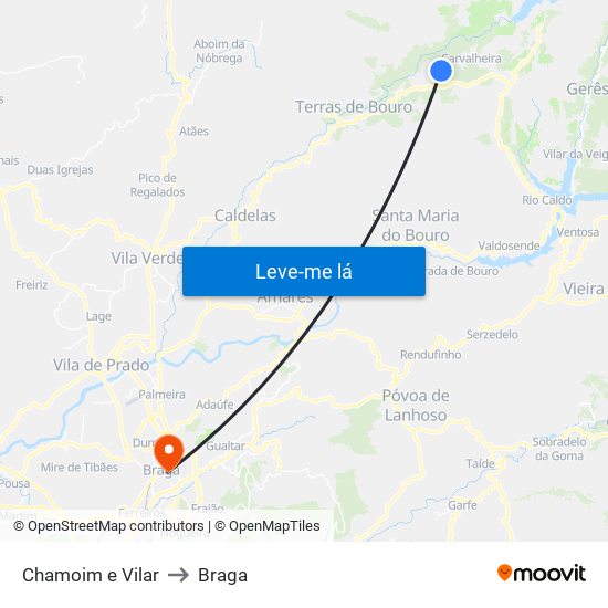 Chamoim e Vilar to Braga map