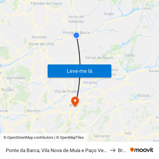 Ponte da Barca, Vila Nova de Muía e Paço Vedro de Magalhães to Braga map