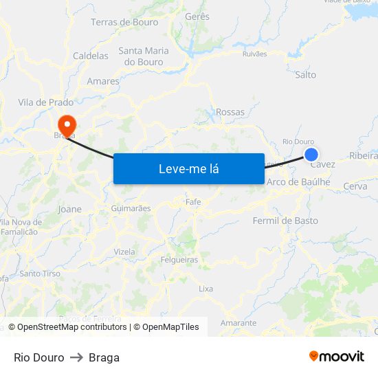 Rio Douro to Braga map